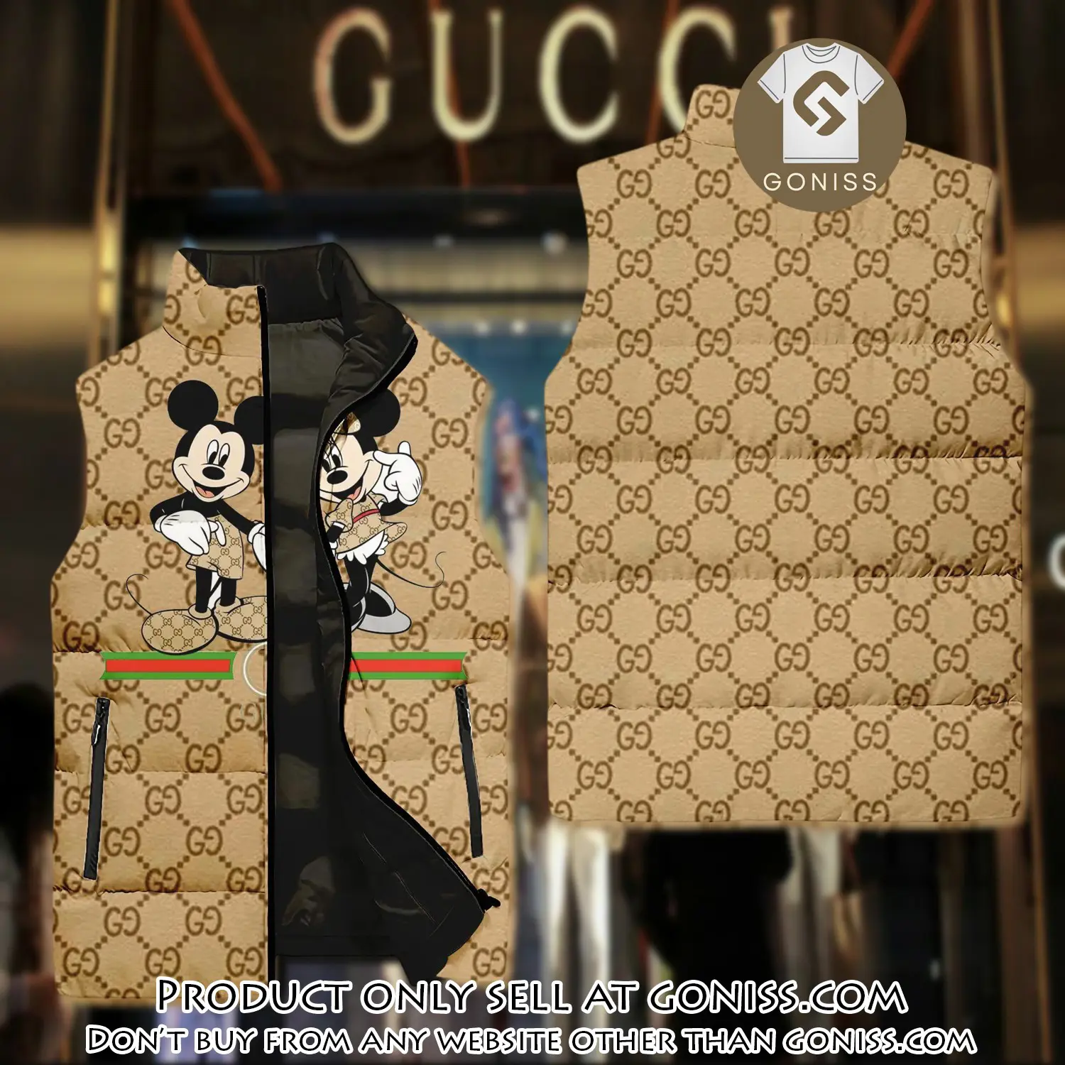 Gucci mickey mouse yellow luxury brand 3d sleeveless down jacket gn1011414